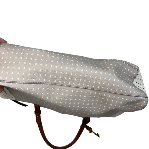 Fossil Emma Tote Bag Dual Straps Brown Handles Patterned Gray White Black NWOT - Picture 11 of 12